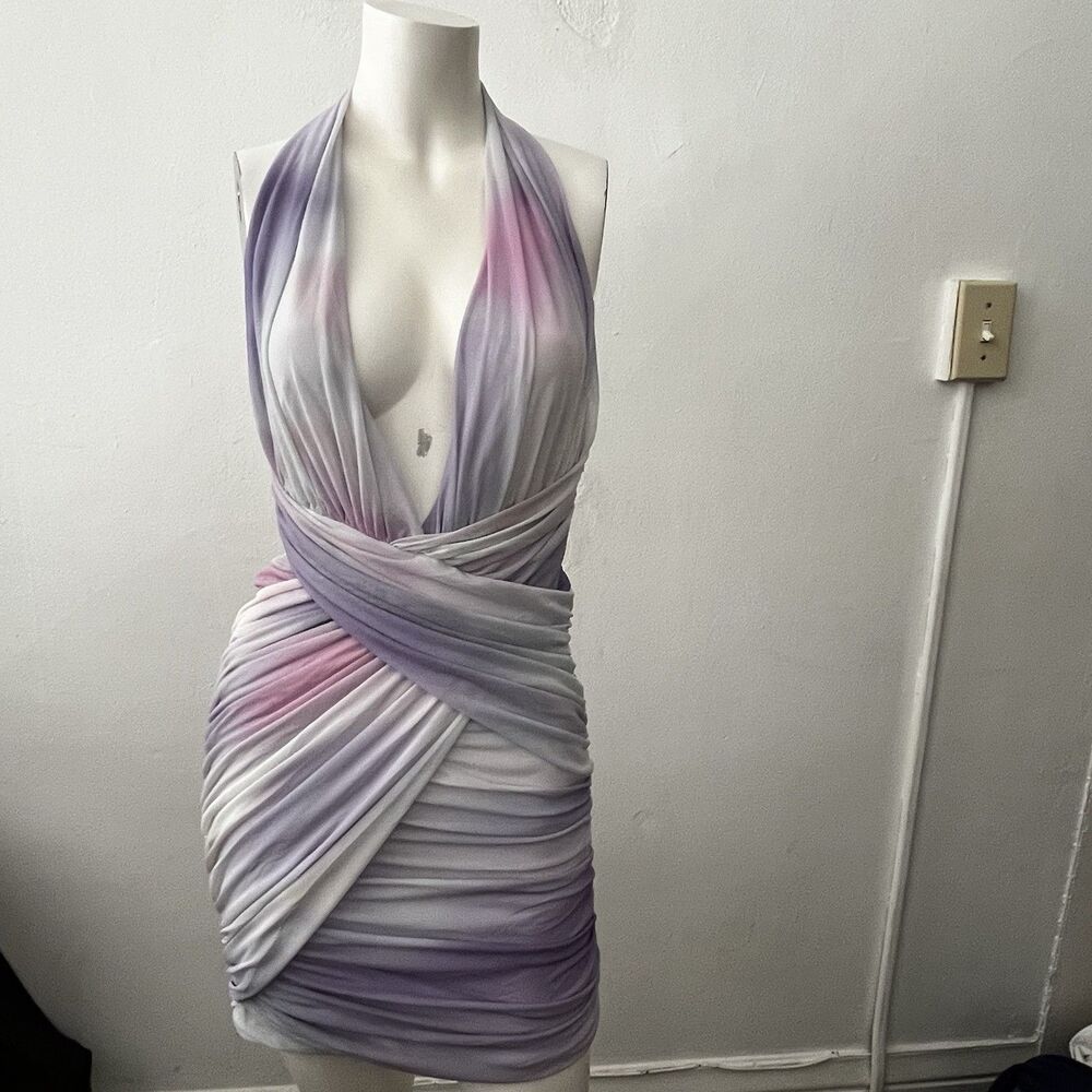 Zara Halter Dress M Fairy Mini Ruched Bandage Club Party Rave Dance Purple NWT